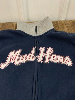Toledo Mudhens 47 Brand Navy Full-Zip Men's Sweater with Grey Collar